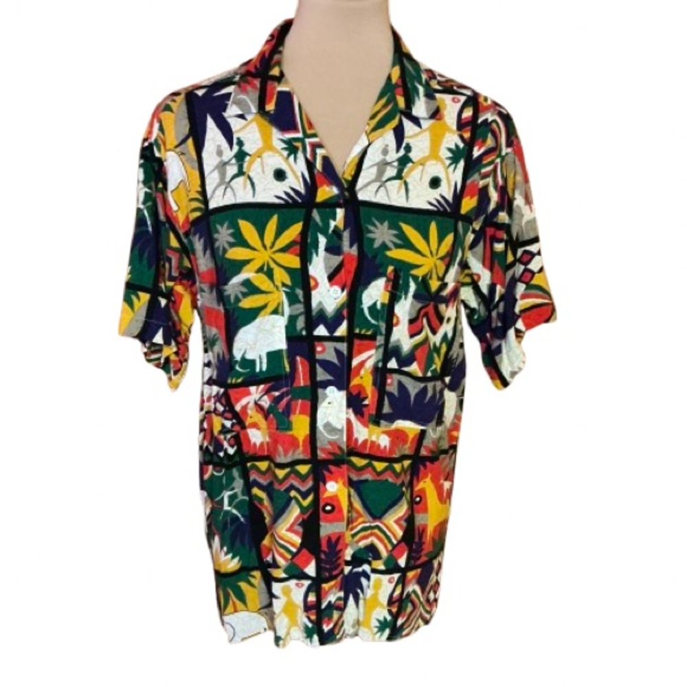 Vtg 80s Forenza Safari Animals Shirt